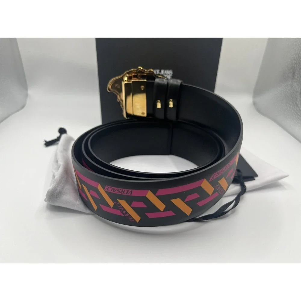Versace Men's La Medusa La Greca Print Leather‎ Belt Size 105 / US 42 New in BOX
